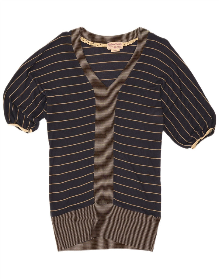 Blusa feminina Longline Marlboro Classics Top Reino Unido 16 grande listrado azul marinho