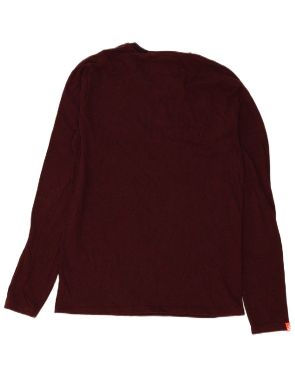 Superdry Mens Top Manga Longa Pequena Borgonha Algodão