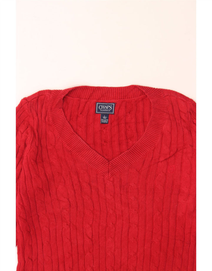 CHAPS Womens V-Neck Jumper Sweater UK 16 Large Red Cotton Vintage Chaps and Second-Hand Chaps from Messina Hembry 