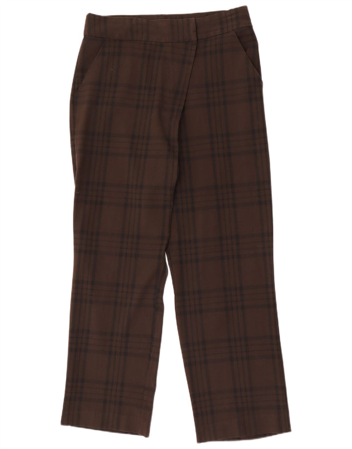 Calça chino reta feminina Zara grande W30 L29 poliéster xadrez marrom