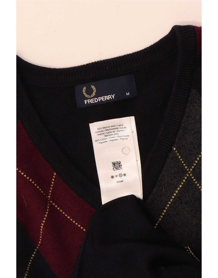 Fred Perry Suéter masculino com decote em V médio azul marinho Argyle/Diamante