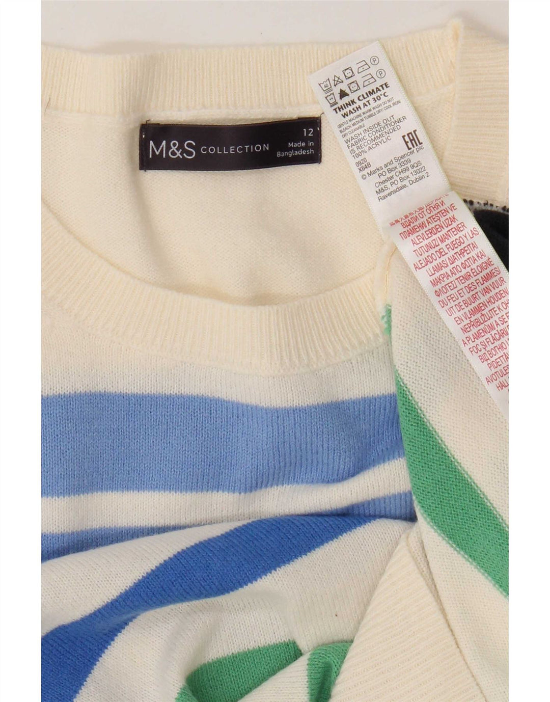 Suéter feminino Marks & Spencer com gola redonda e listrado branco médio UK 12