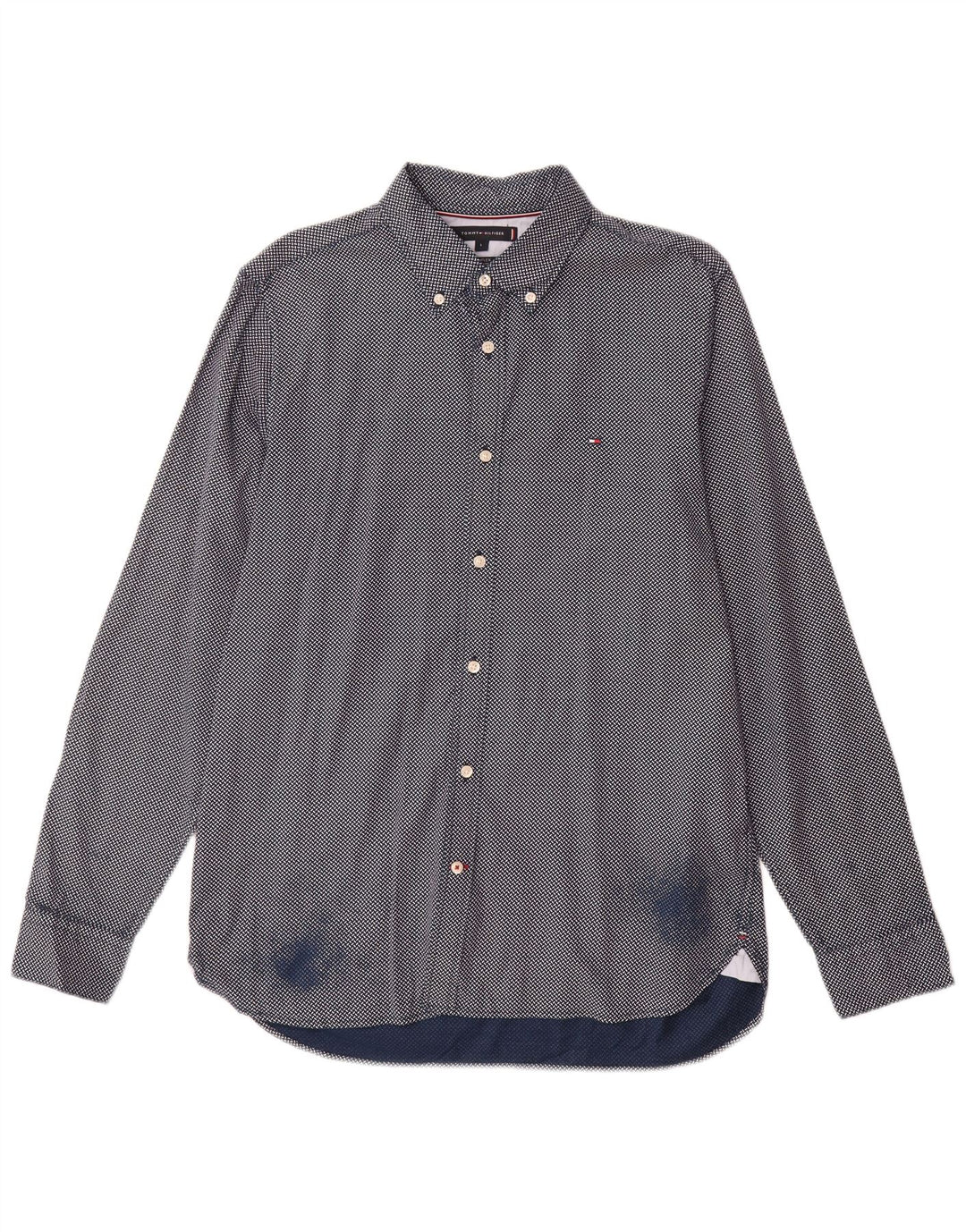 Camisa masculina Tommy Hilfiger Flex Slim Fit grande algodão geométrico azul marinho