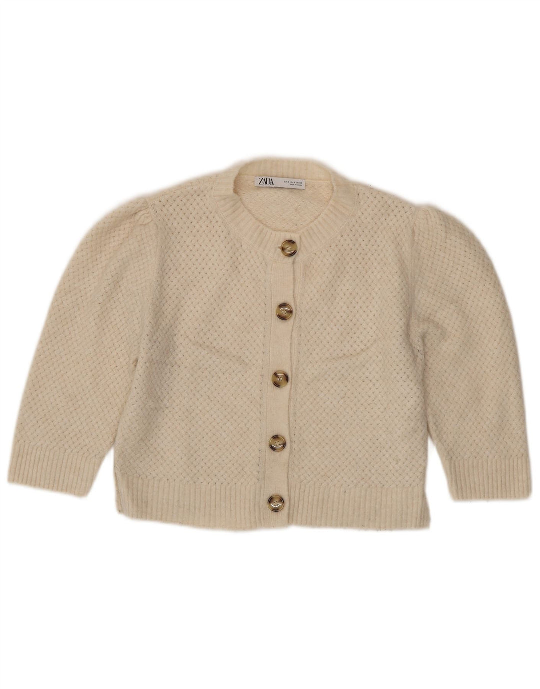 Zara Womens Crop Cardigan Sweater UK 10 Pequeno Poliéster Bege