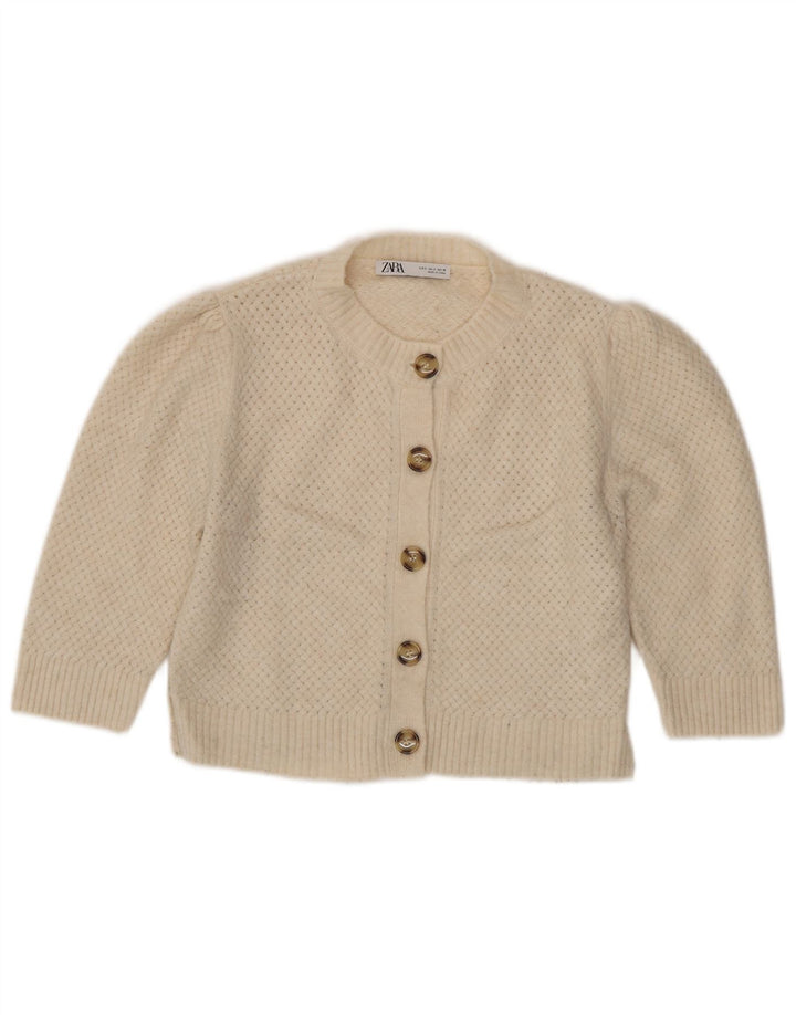 Zara Womens Crop Cardigan Sweater UK 10 Pequeno Poliéster Bege