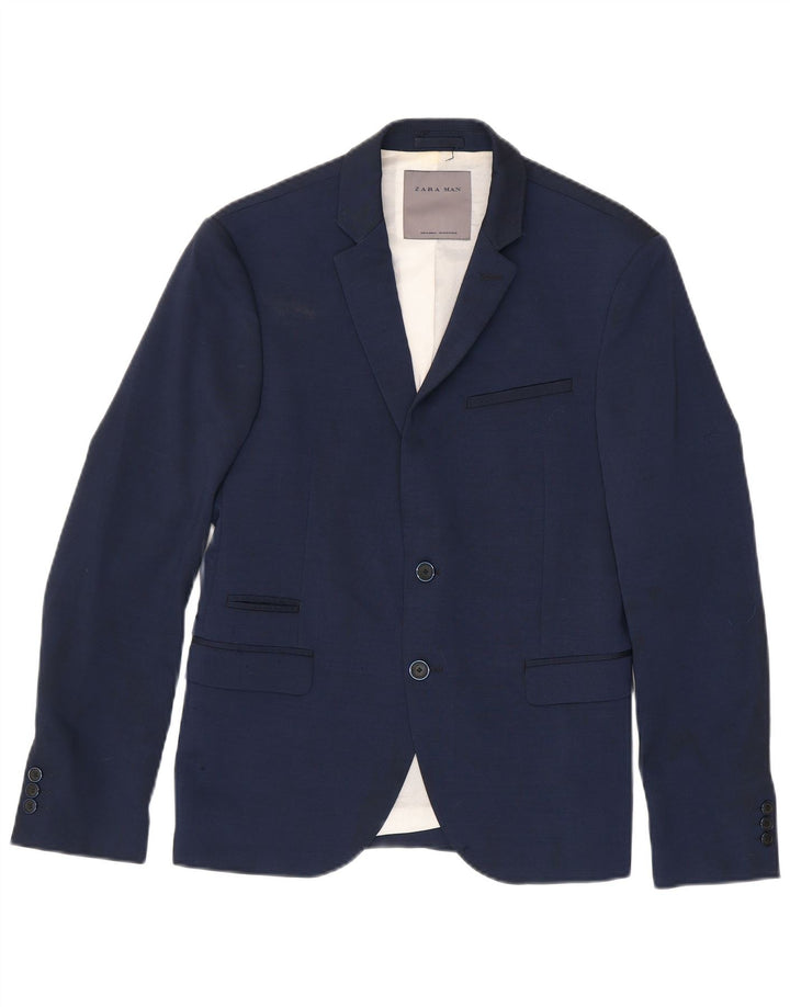 Jaqueta blazer masculina Zara com 2 botões UE 46 pequena azul marinho poliéster