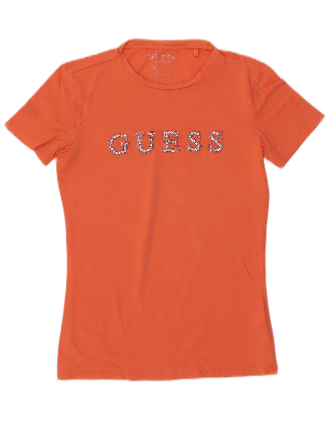 Camiseta feminina gráfica GUESS UK 6 XS algodão laranja