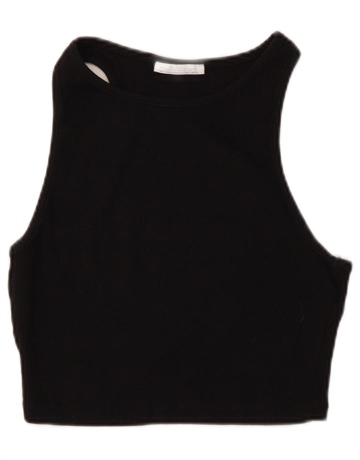 Zara Top curto sem mangas feminino UK 14 grande preto