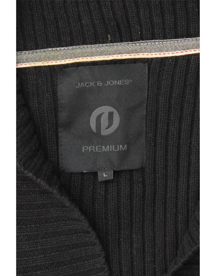 Suéter cardigã masculino Jack & Jones grande algodão preto
