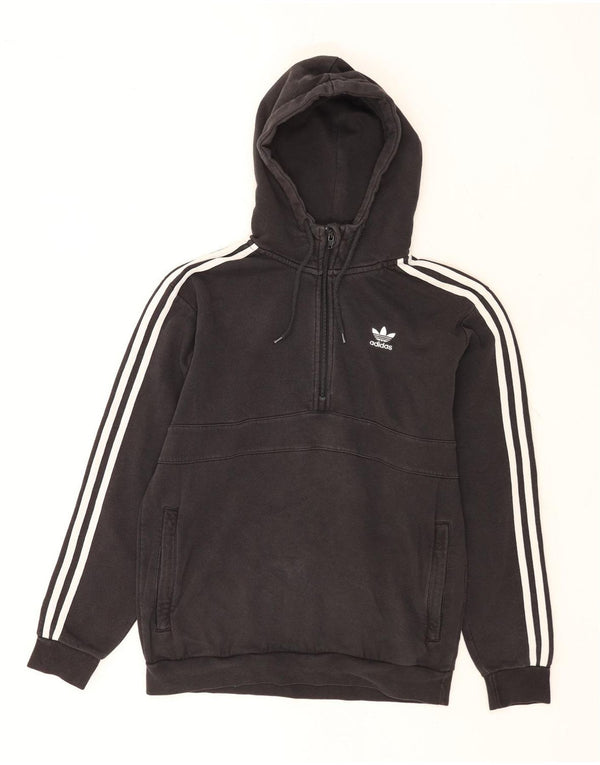 Adidas masculino zip pescoço solto ajuste moletom com capuz pequeno algodão preto