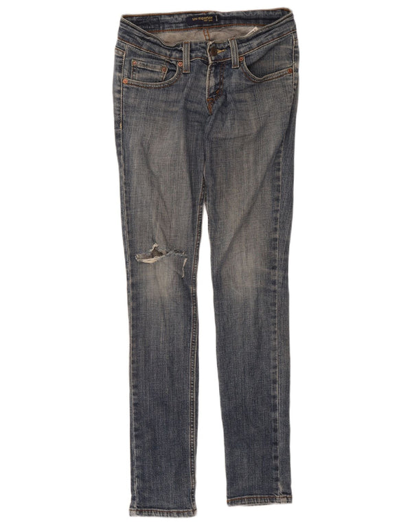 Calça jeans feminina Levi's 524 Too Superlow Distressed Skinny EUA 0 XS W30 L30 Azul