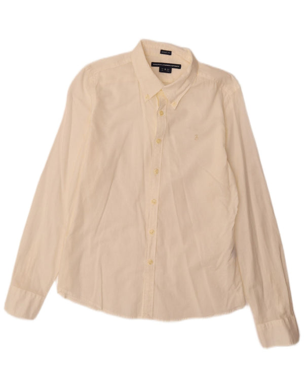 Ralph Lauren Camisa Feminina Skinny Fit EUA 12 Grande Algodão Off White