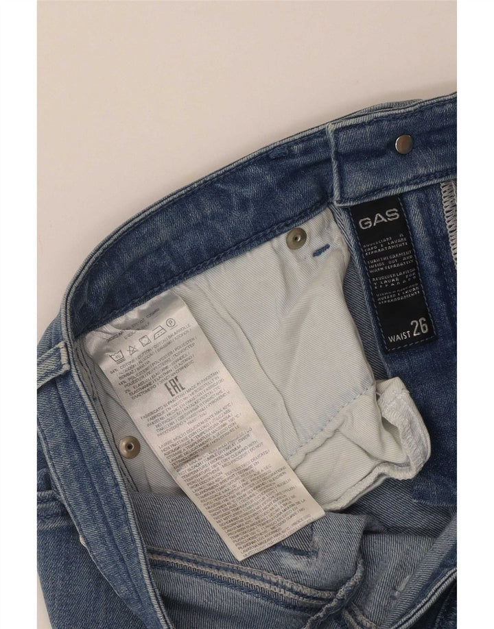 Shorts jeans feminino de ajuste regular W26 algodão azul pequeno Gas