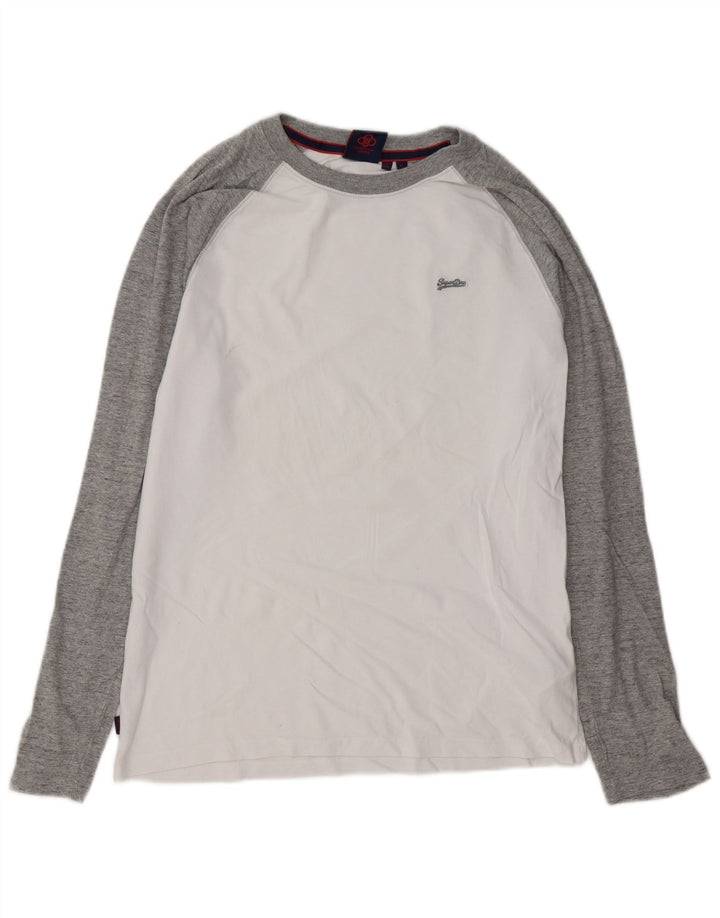 SUPERDRY Top masculino de manga comprida grande algodão colorido branco