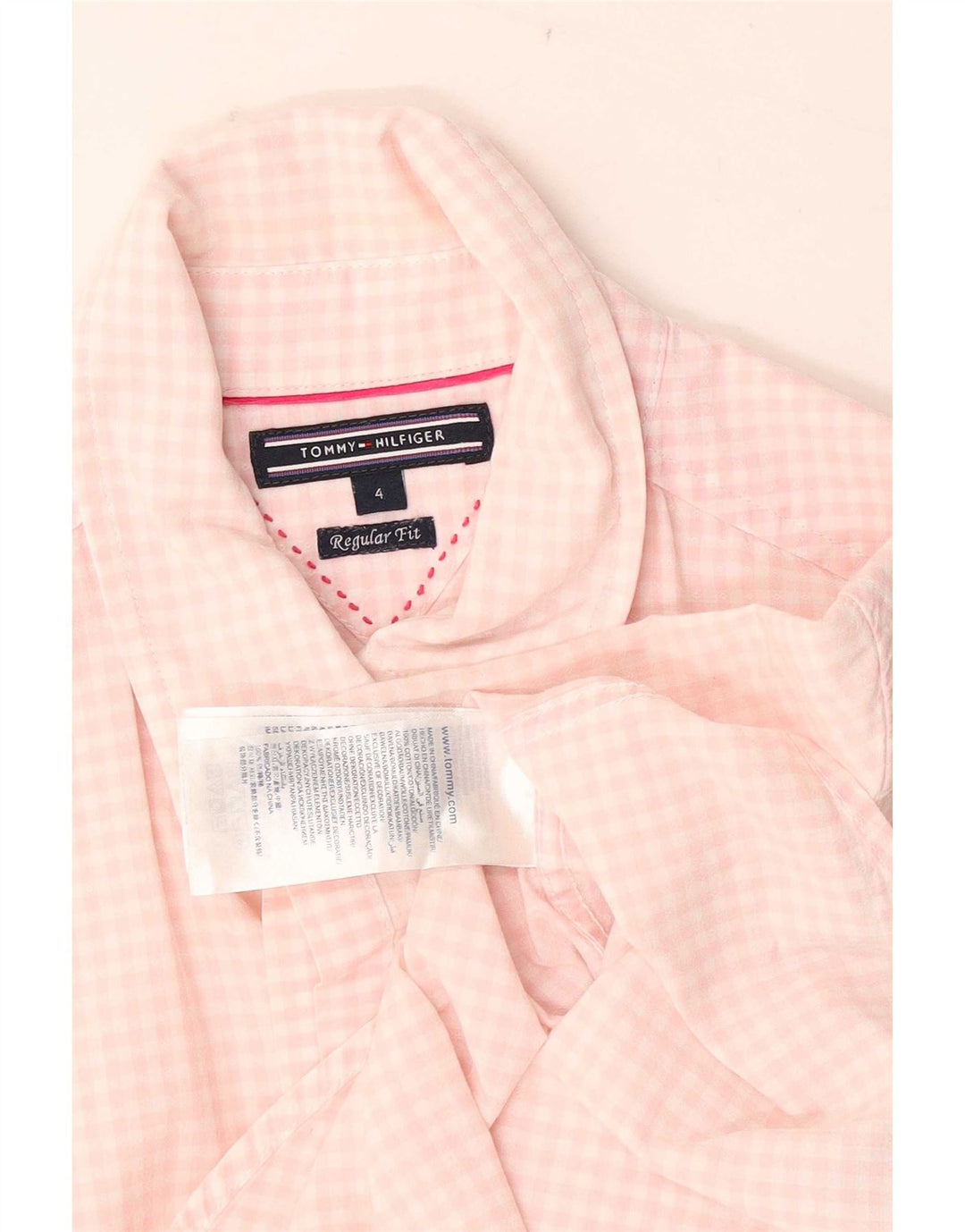 Camisa feminina de manga curta Tommy Hilfiger US 4 pequena rosa guingão