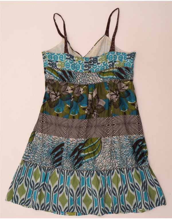 Vestido de verão feminino MONSOON UK 16 grande patchwork multicolorido de algodão