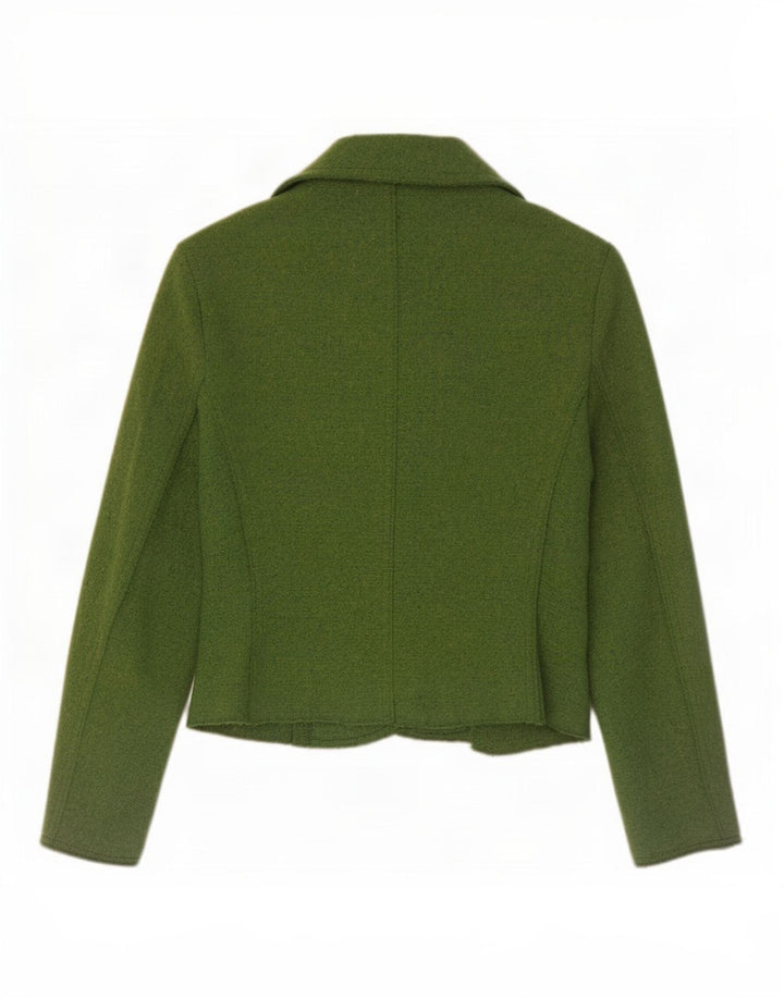 Jaqueta blazer feminina de 2 botões Marks & Spencer Reino Unido 10 pequena lã verde