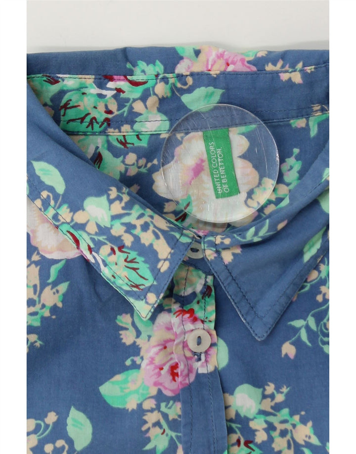 Camisa feminina BENETTON UK 14 azul médio floral