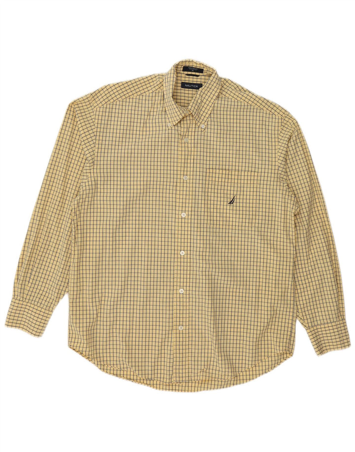 Camisa masculina NAUTICA de algodão xadrez amarelo médio