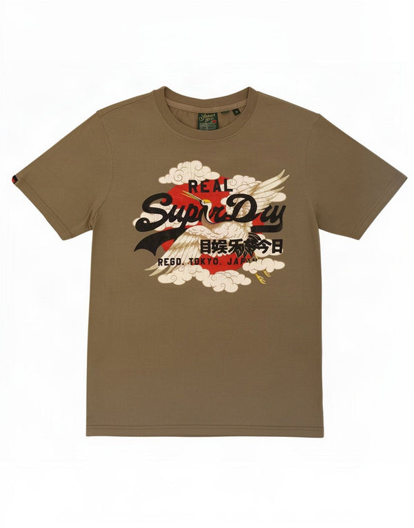 Camiseta gráfica masculina Superdry Top médio algodão cáqui