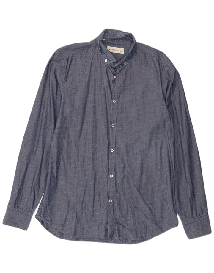 Camisa masculina Manuel Ritz tamanho 42 16 1/2 grande algodão azul