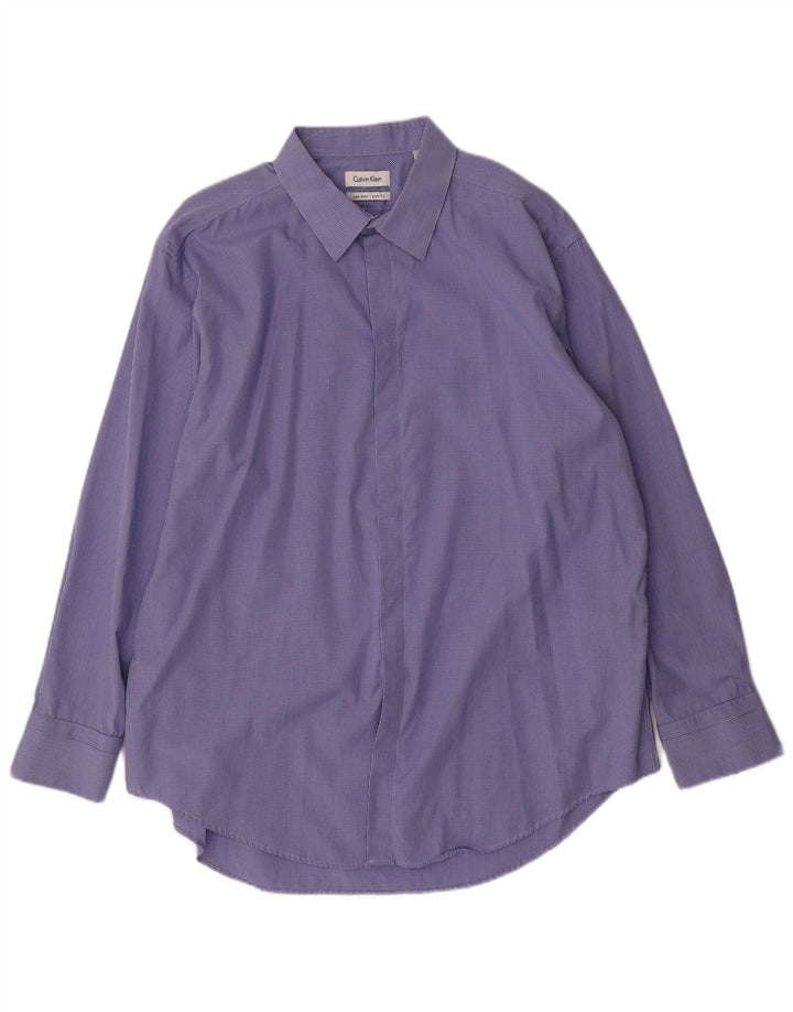 Camisa masculina CALVIN KLEIN Slim Fit tamanho 17 1/2 XL algodão xadrez azul