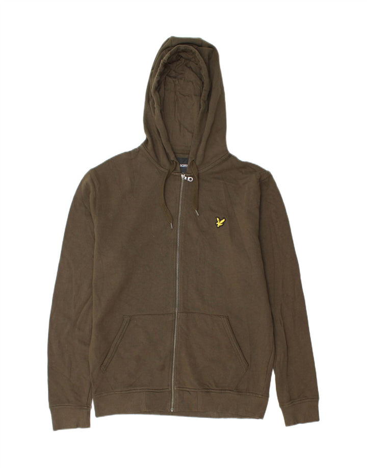 Suéter masculino Lyle & Scott com capuz e zíper, algodão cáqui médio