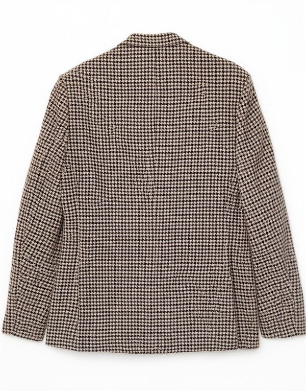 Jaqueta blazer masculina vintage com 2 botões Reino Unido 36 lã houndstooth cinza pequena