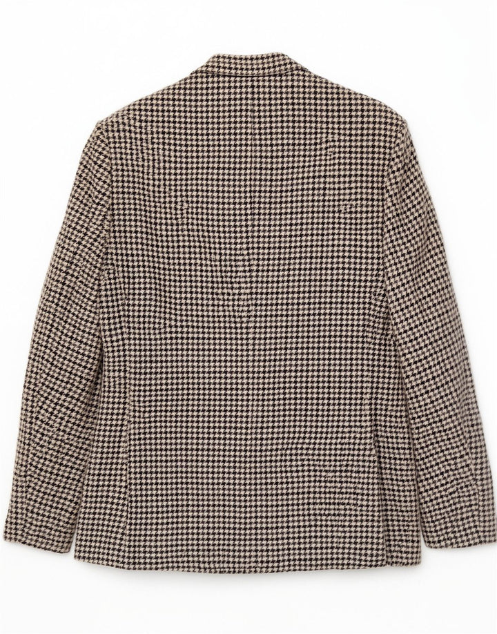 Jaqueta blazer masculina vintage com 2 botões Reino Unido 36 lã houndstooth cinza pequena