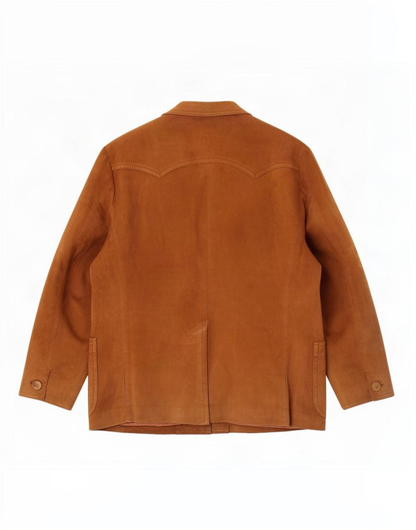 Jaqueta blazer masculina vintage de camurça com 2 botões Reino Unido 40 couro marrom grande
