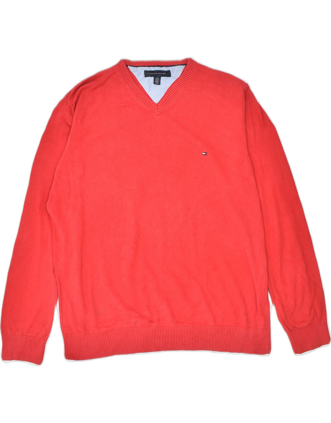 TOMMY HILFIGER Mens V-Neck Jumper Sweater XL Red Cotton Vintage Tommy Hilfiger and Second-Hand Tommy Hilfiger from Messina Hembry 