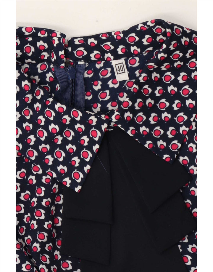 Blusa feminina vintage com estampa abstrata top IT 40 pequena azul marinho