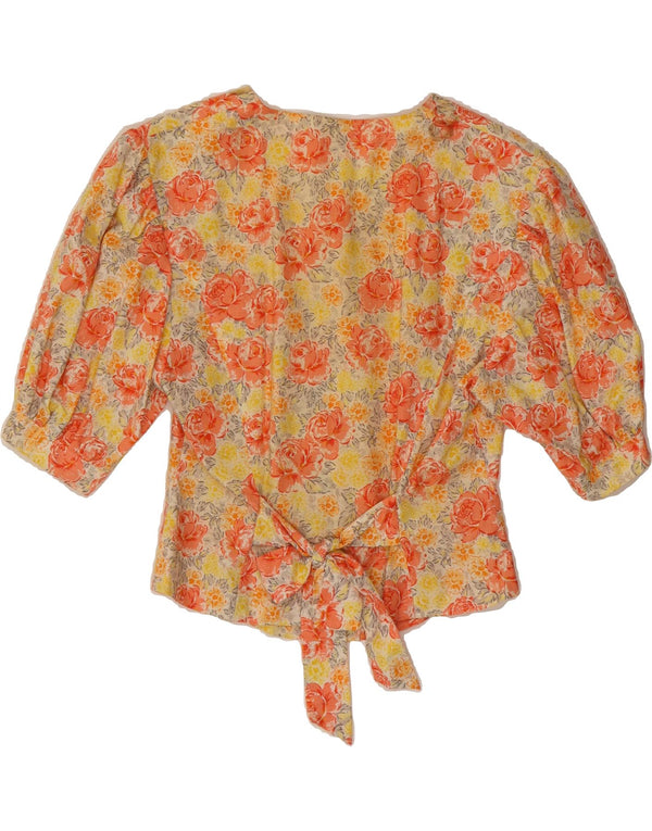 Blusa feminina VINTAGE manga 1/2 Reino Unido 10 pequena floral multicolorida