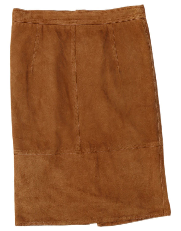 Saia reta feminina de camurça vintage W30 bege médio