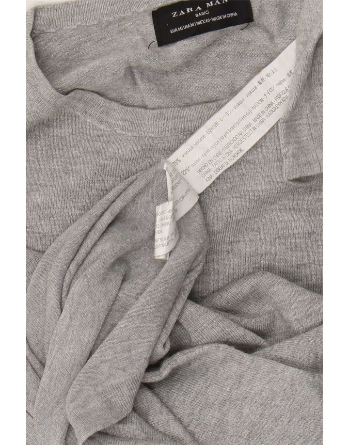Zara Suéter masculino com gola redonda e viscose manchada cinza médio