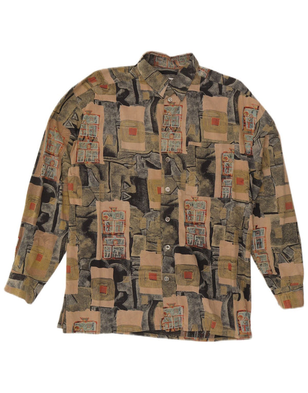 Camisa masculina vintage grande patchwork de algodão multicolorido