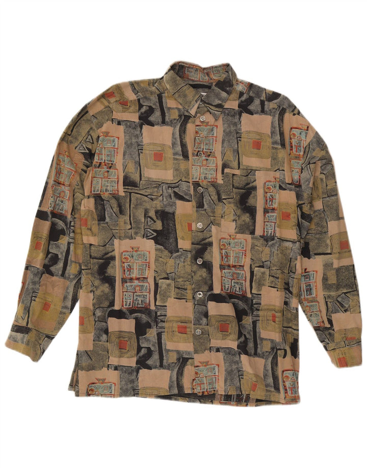 Camisa masculina vintage grande patchwork de algodão multicolorido