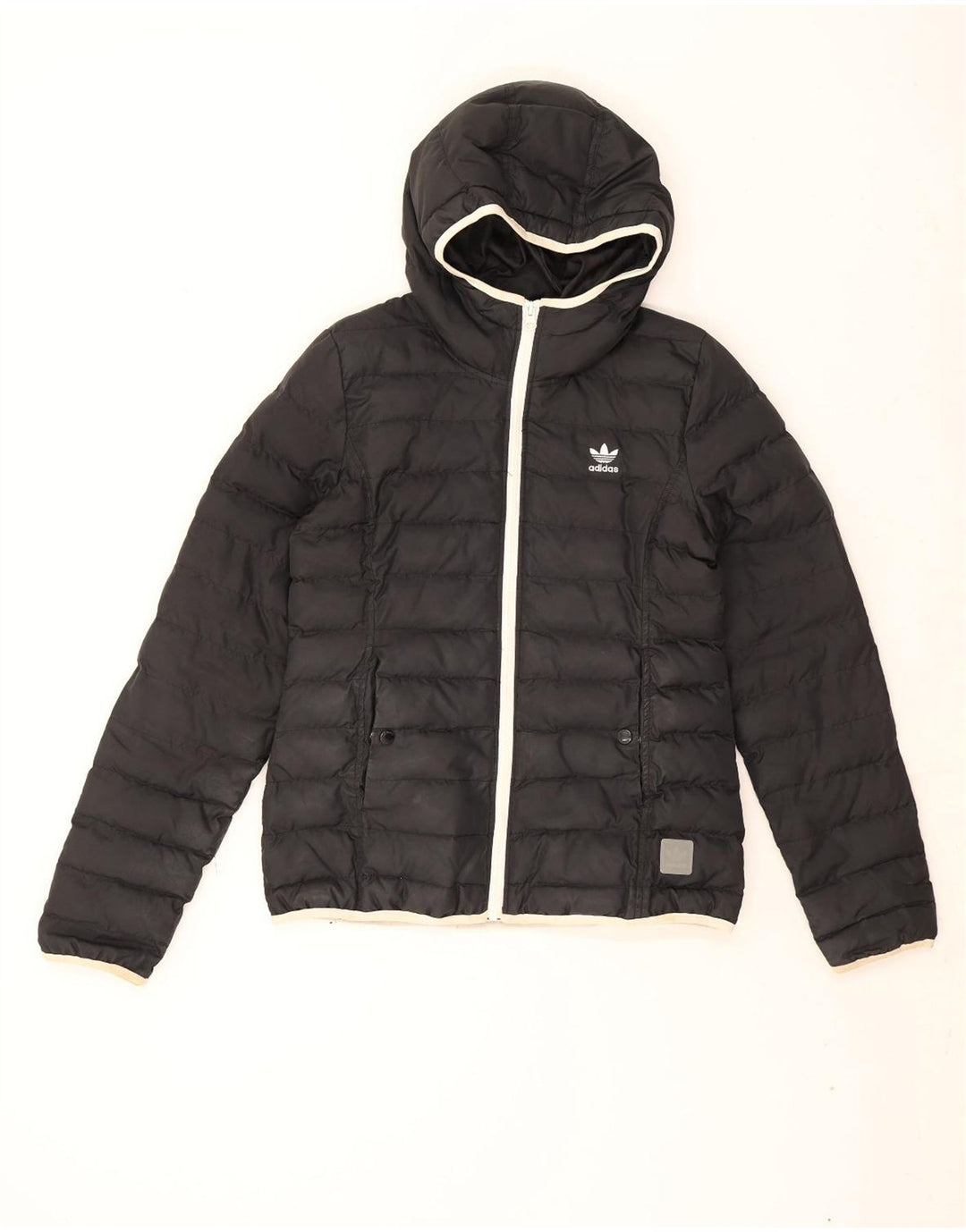 Jaqueta acolchoada com capuz feminino Adidas UK 14 poliéster preto médio