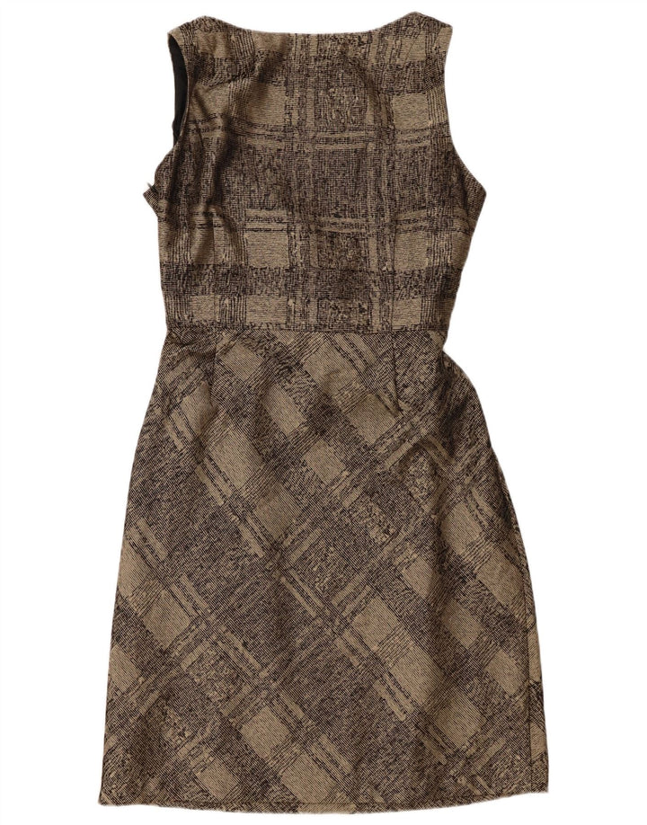 Vestido feminino monsoon sem mangas, tamanho UK 16, grande, xadrez marrom, clássico