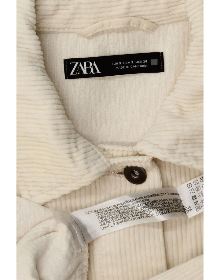 Jaqueta feminina de veludo cotelê Zara UK 10 pequeno algodão branco