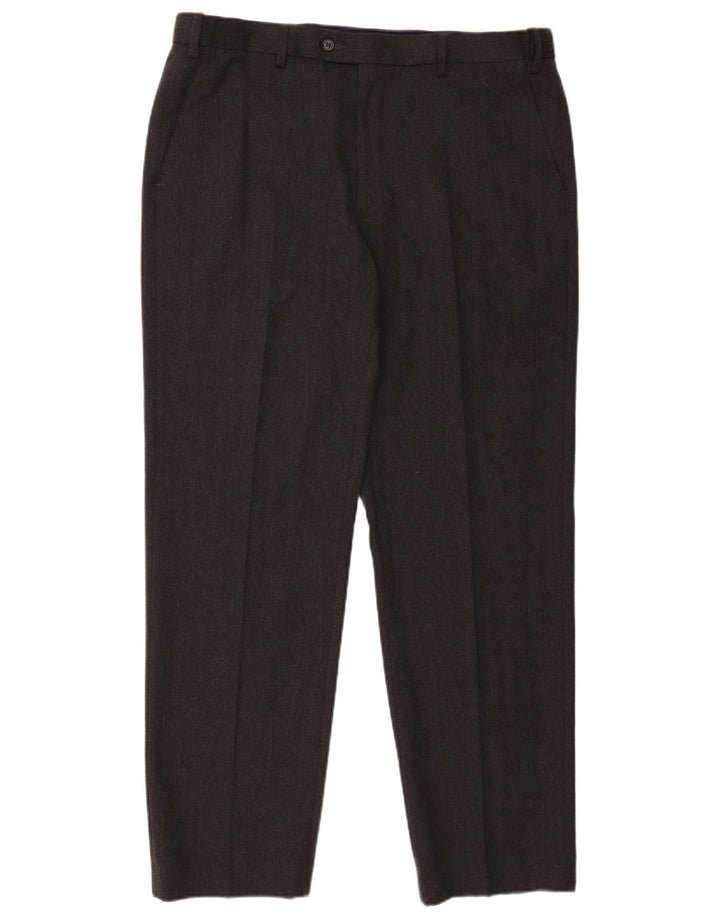 Calça masculina de terno reto Marks & Spencer W38 L31 algodão cinza
