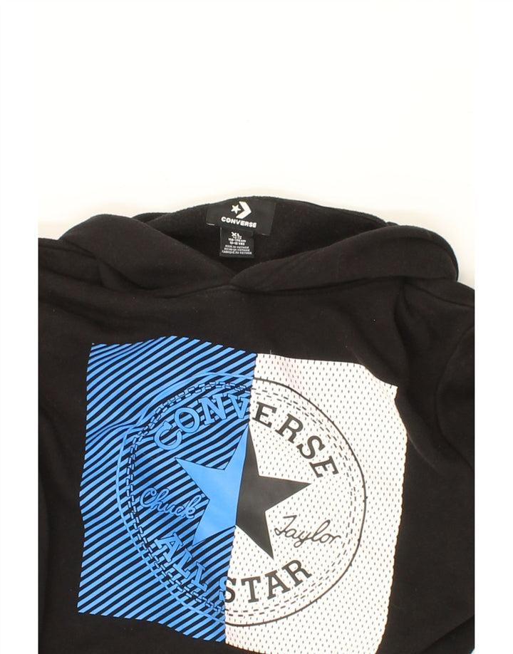 CONVERSE Boys Graphic Hoodie Jumper 13-14 Years XL  Black Cotton Vintage Converse and Second-Hand Converse from Messina Hembry 