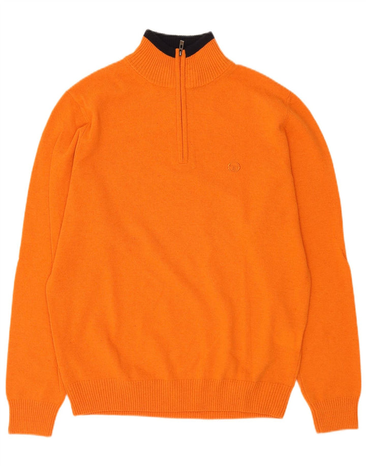 Suéter masculino Sergio Tacchini com zíper e gola grande de lã laranja