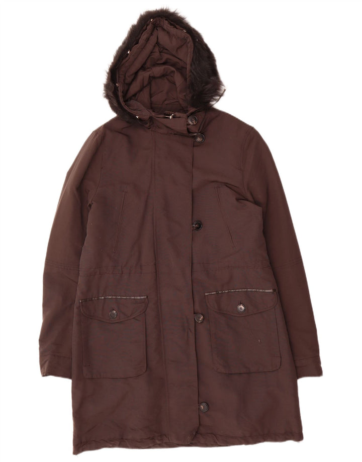 Jaqueta parka feminina Massimo Dutti com capuz Reino Unido 14 poliéster marrom médio