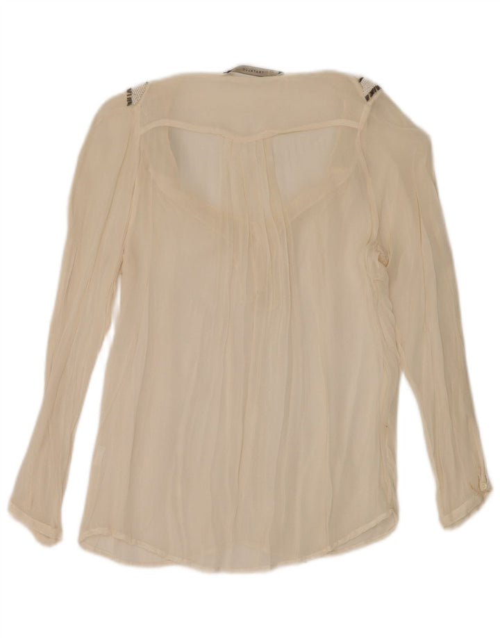 Zara blusa feminina oversized transparente de manga comprida top Reino Unido 10 pequeno bege