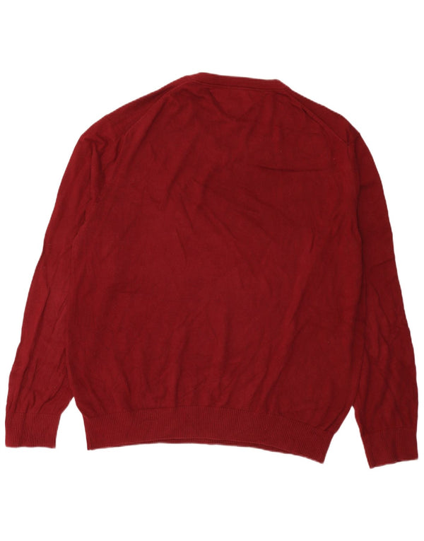 Suéter masculino Tommy Hilfiger com decote em V XL algodão borgonha