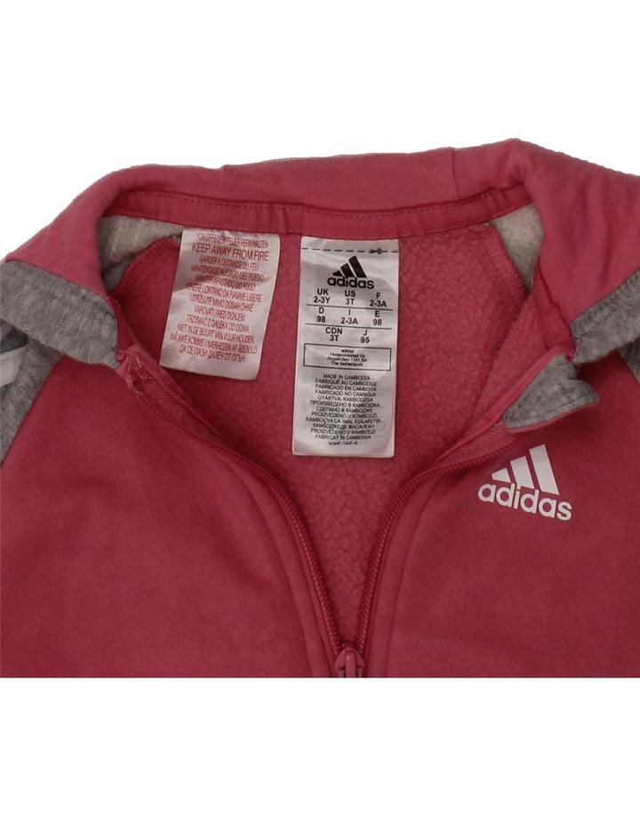 ADIDAS Girls Zip Hoodie Sweater 2-3 Years Pink Colourblock Cotton Vintage Adidas and Second-Hand Adidas from Messina Hembry 