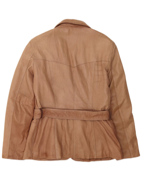 Jaqueta blazer feminina de couro com 3 botões VINTAGE Reino Unido 16 grande marrom