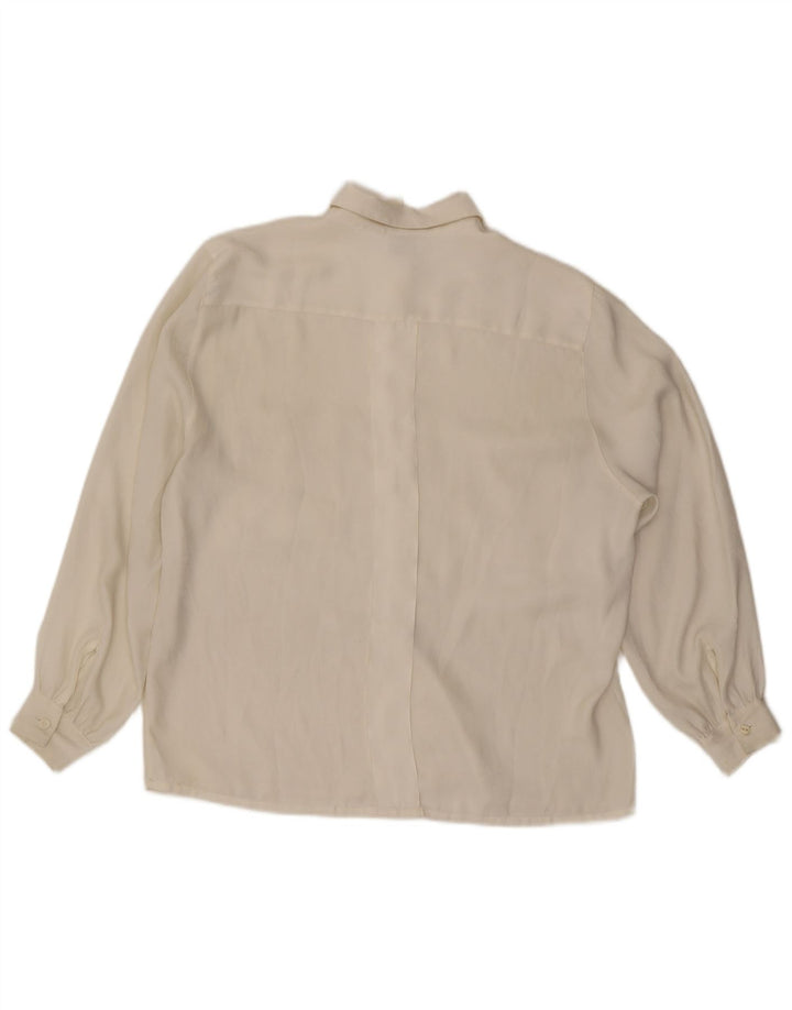 Camisa feminina vintage UK 14 poliéster branco médio