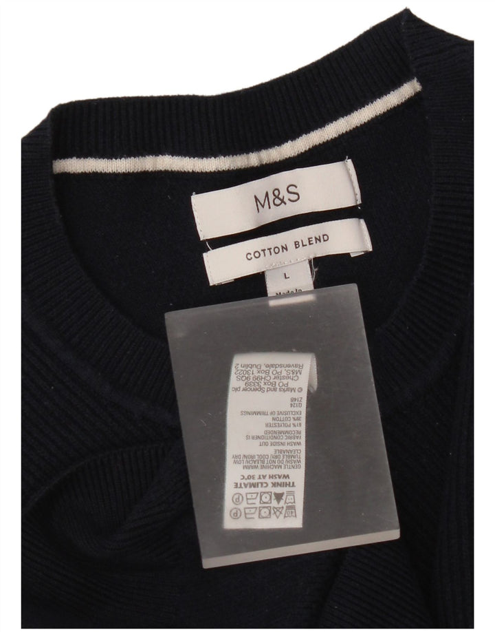 Suéter masculino Marks & Spencer com gola redonda, grande poliéster azul marinho